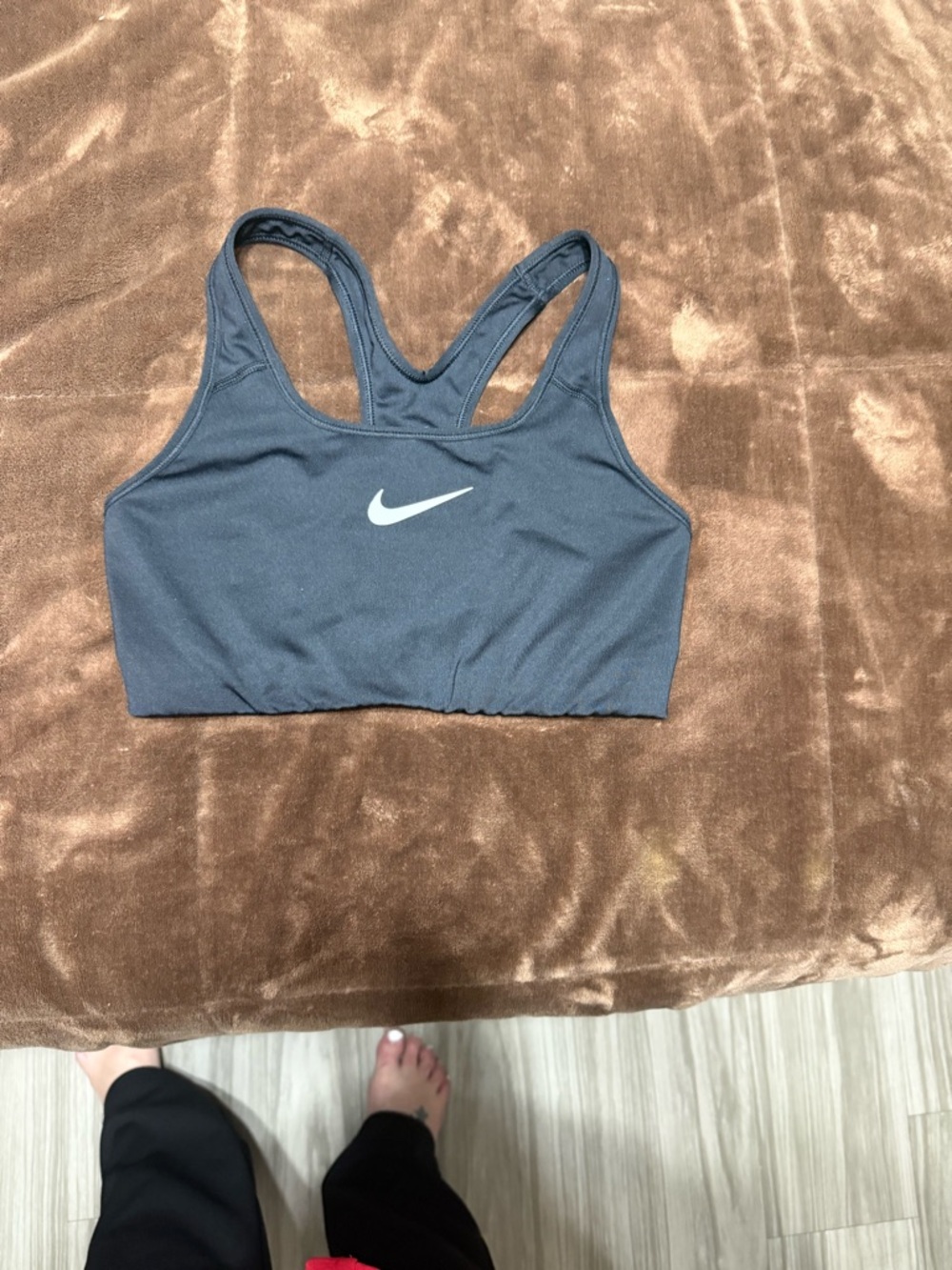 Woman’s size medium Nike Black Racerback Sports Bra with White Swoosh - Picture 4 of 11